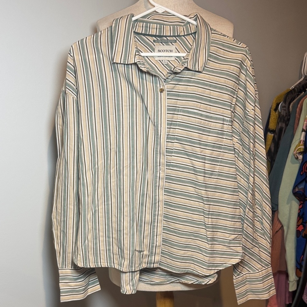 Scotch & Soda women’s  Striped Shirt Jacket - Green and Cream